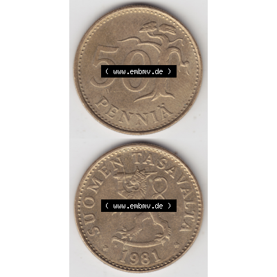 Münze Finnland / SUOMI Umlaufmünzen Sammlung in PNG 1963-1990, 50 Penniä 1981 (4) - Digital Münzen-Bildmaterial einer Münze aus Finnland in farbige mit einen... Sammlung