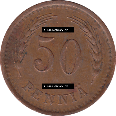 Münze Finnland / SUOMI Umlaufmünzen Sammlung in PNG 1940-1943, 50 Penny, Penniä, Kupfer 1941-1 (6) - Digital Münzen-Bildmaterial einer Münze aus... Sammlung