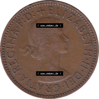 Münzen Großbritannien Umlaufmünzen Sammlung in PNG 1954-1970, Half Penny, Halber Pence 1957-01, Elisabeth II. (5) - Digitales Münzen-Bildmaterial... Sammlung