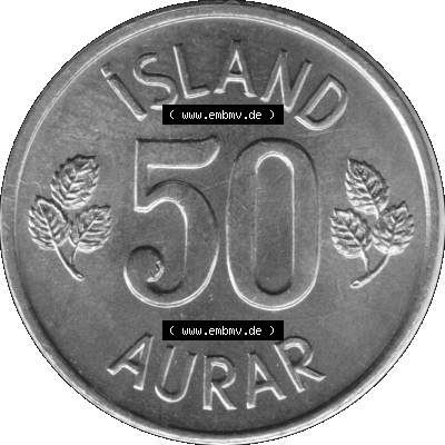 Alte Münze Island Umlaufmünze 1969-1974, 50 Aurar, Fünfzig Aura 1974-01 Graustufen. Rückseite der Umlaufmünze in Graustufen Münze aus Island auf einen digitalen... Sammlung