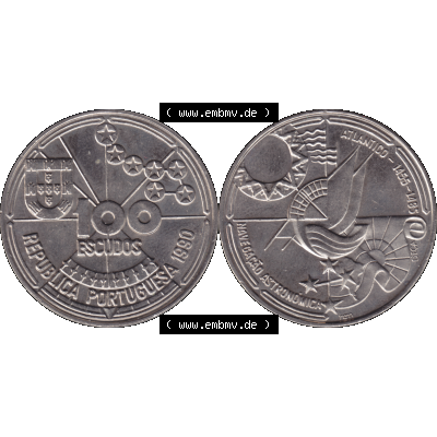Alte Gedenkmünze aus Portugal als PNG-Grafik 1990, 100 Escudos, Atlantido 1455-1485, Astronomica. Vorderseite und Rückseite auf einen Bild/Foto der portugiesischen... Sammlung