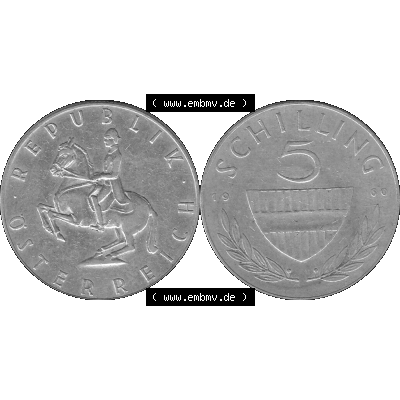Alte Münze 5 / Fünf Schilling Österreich in s/w Schwarzweiß bzw. Graustufen Farbgebung von Scanner transparenten PNG 1960-1968, 5 Fünf Schilling 1960-02,... Sammlung