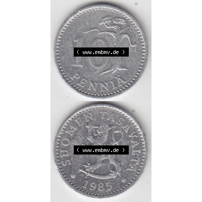 Münze Finnland / SUOMI Umlaufmünzen Sammlung in PNG 1983-1990, 10 Penniä 1985 (4) - Digital Münzen-Bildmaterial einer Münze aus Finnland in farbige mit einen... Sammlung