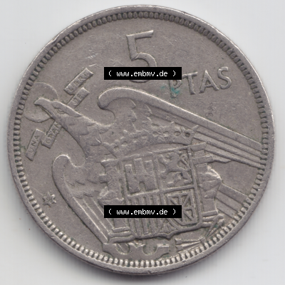 Münze Spanien / España Umlaufmünzen Sammlung in PNG 1957, 1957-1975, 5 PTAS, Peseten 1958 (1) - Digitales Münzen-Bildmaterial einer spanischen Münze... Sammlung