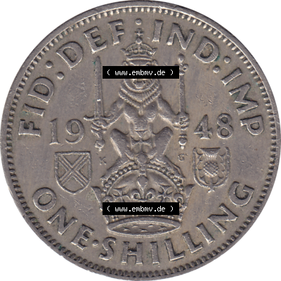 Münzen Großbritannien Umlaufmünzen Sammlung in PNG 1947-1948, 1 One Schilling - One Shilling, 1948-01 Sitzender gekrönter Löwe auf Krone (6) - Digitales... Sammlung
