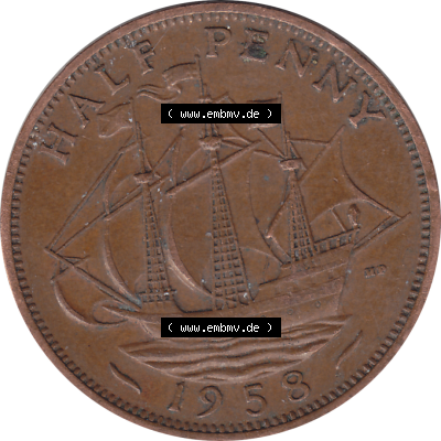 Münzen Großbritannien Umlaufmünzen Sammlung in PNG 1954-1970, Half Penny, Halber Pence 1958-01, Elisabeth II. (6) - Digitales Münzen-Bildmaterial... Sammlung
