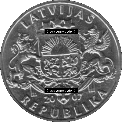 Alte Münze Lettland Umlaufmünze 1992-2008, 1 Lats 2007-01, Atlatischer Lachs Graustufen. Vorderseite in Graustufen der Münze aus Lettland auf einen digitalen PNG-Bild... Sammlung