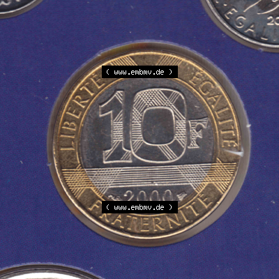 Münze Frankreich aus KMS Umlaufmünzen Sammlung in PNG 2000, 10 Francs (1) - Digitales Münzen-Bildmaterial einer französischen Francs Münze aus Frankreich aus KMS... Sammlung