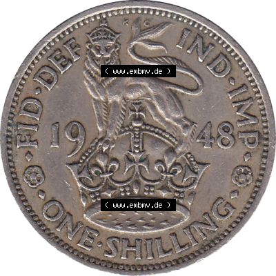 Münzen Großbritannien Umlaufmünzen Sammlung in PNG 1947-1948, 1 One Schilling - One Shilling, 1948-07 Stehender gekrönter Löwe auf Krone (6) - Digitales... Sammlung