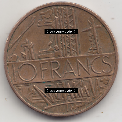 Münze Frankreich Umlaufmünzen Sammlung in PNG 1974-1987, 10 Franken-Francs 1984 (1) - Digitales Münzen-Bildmaterial einer französischen Francs Münze aus Frankreich... Sammlung