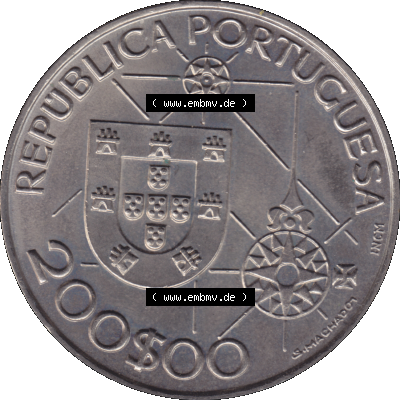 Alte Gedenkmünze aus Portugal als PNG-Grafik 1992, 200 Escudos, America 1492, Novomundo, Xpo Perens. Vorderseite der 200 Escudo Gedenkmünze aus Portugal vor Einführung... Sammlung