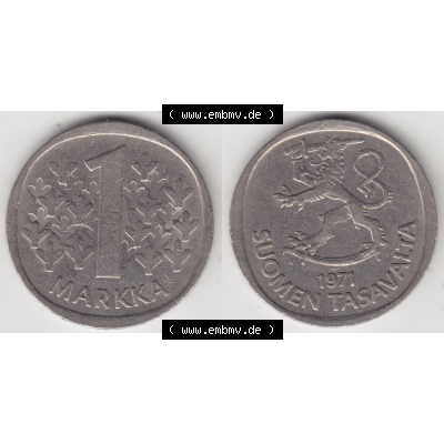Münze Finnland / SUOMI Umlaufmünzen Sammlung in PNG 1969-1993, 1 Markka 1971 (3) - Digital Münzen-Bildmaterial einer Münze aus Finnland in farbige mit einen Scanner... Sammlung