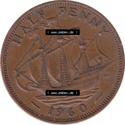 Münzen Großbritannien Umlaufmünzen Sammlung in PNG 1954-1970, Half Penny, Halber Pence 1960-01, Elisabeth II. (6) - Digitales Münzen-Bildmaterial... Sammlung