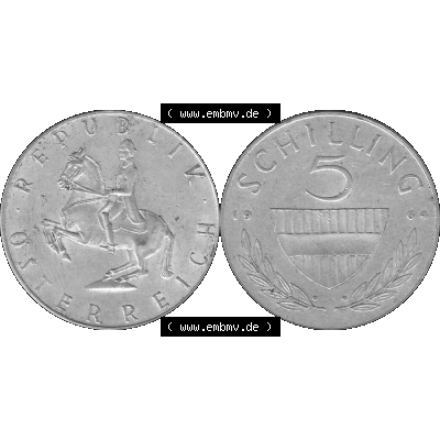 Alte Münze 5 / Fünf Schilling Österreich in s/w Schwarzweiß bzw. Graustufen Farbgebung von Scanner transparenten PNG 1960-1968, 5 Fünf Schilling 1964-01,... Sammlung