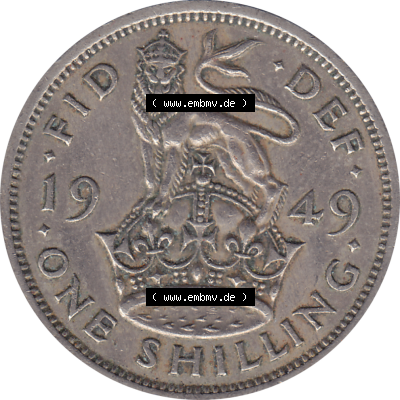 Münzen Großbritannien Umlaufmünzen Sammlung in PNG 1949-1951, 1 One Schilling - One Shilling, 1949-01 Stehender gekrönter Löwe auf Krone (6) - Digitales... Sammlung
