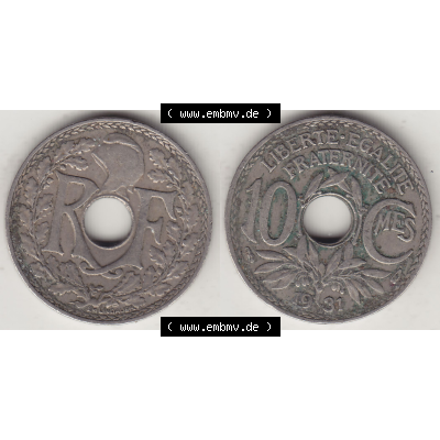 Münze Frankreich Umlaufmünzen Sammlung in PNG 1917-1938, 10 Centimes, RF - Frankreich 10 CMES EGALITÉ FRATERNITÉ LIBERTÉ 1931-2 (3) - Digitales Münzen-Bildmaterial... Sammlung