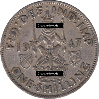 Münzen Großbritannien Umlaufmünzen Sammlung in PNG 1947-1948, 1 One Schilling - One Shilling, 1947-02 Sitzender gekrönter Löwe auf Krone (6) - Digitales... Sammlung