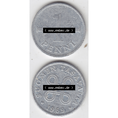 Münze Finnland / SUOMI Umlaufmünzen Sammlung in PNG 1969-1979, 1 Penni 1969 (4) - Digital Münzen-Bildmaterial einer Münze aus Finnland in farbige mit einen Scanner... Sammlung