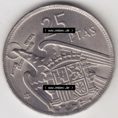 Münze Spanien / España Umlaufmünzen Sammlung in PNG 1957-1957, 25 Peseten 1968 (1) - Digitales Münzen-Bildmaterial einer spanischen Münze aus Spanien in farbige... Sammlung
