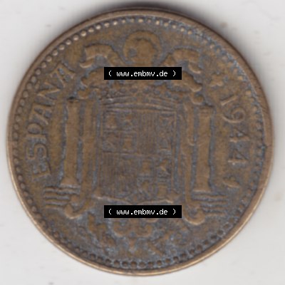 Münze Spanien / España Umlaufmünzen Sammlung in PNG 1944-1944, 1 Pesete (2) - Digitales Münzen-Bildmaterial einer spanischen Münze aus Spanien in farbige... Sammlung