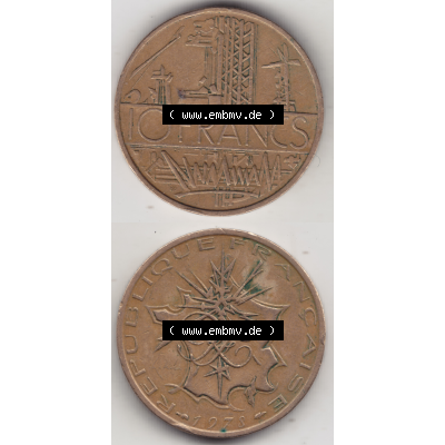 Münze Frankreich Umlaufmünzen Sammlung in PNG 1974-1987, 10 Franken-Francs 1978 III. (4) - Digitales Münzen-Bildmaterial einer französischen Francs Münze... Sammlung