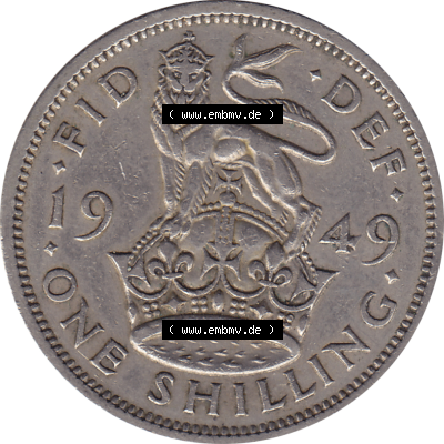 Münzen Großbritannien Umlaufmünzen Sammlung in PNG 1947-1948, 1 One Schilling - One Shilling, 1948-09 Sitzender gekrönter Löwe auf Krone (6) - Digitales... Sammlung