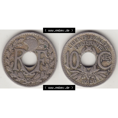 Münze Frankreich Umlaufmünzen Sammlung in PNG 1917-1938, 10 Centimes - Cmes 1920 (3) - Digitales Münzen-Bildmaterial einer französischen Francs Münze aus Frankreich... Sammlung