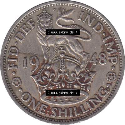 Münzen Großbritannien Umlaufmünzen Sammlung in PNG 1947-1948, 1 One Schilling - One Shilling, 1948-04 Stehender gekrönter Löwe auf Krone (6) - Digitales... Sammlung