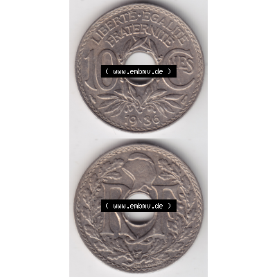 Münze Frankreich Umlaufmünzen Sammlung in PNG 1917-1938, 10 Centimes, Cent 1936 (4) - Digitales Münzen-Bildmaterial einer französischen Francs Münze aus Frankreich... Sammlung