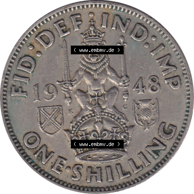 Münzen Großbritannien Umlaufmünzen Sammlung in PNG 1947-1948, 1 One Schilling - One Shilling, 1948-03 Sitzender gekrönter Löwe auf Krone (6) - Digitales... Sammlung