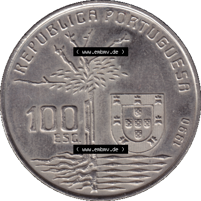 Alte Gedenkmünze aus Portugal als PNG-Grafik 1990, 100 Escudos, Camilo Castelo Braiico. Vorderseite der Gedenkmünze aus Portugal zum katalogisieren im Münzen-Katalog und... Sammlung