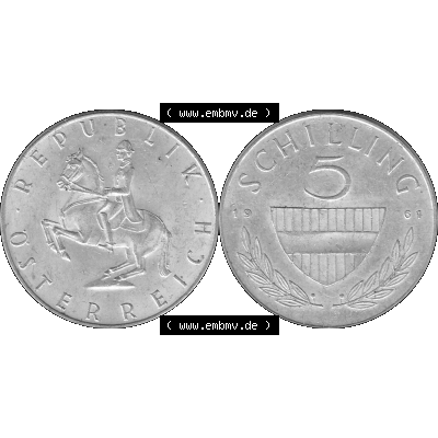 Alte Münze 5 / Fünf Schilling Österreich in s/w Schwarzweiß bzw. Graustufen Farbgebung von Scanner transparenten PNG 1960-1968, 5 Fünf Schilling 1961-01,... Sammlung