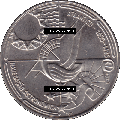 Alte Gedenkmünze aus Portugal als PNG-Grafik 1990, 100 Escudos, Atlantido 1455-1485, Astronomica. Rückseite der portugiesischen Gedenkmünze aus Portugal vor der... Sammlung