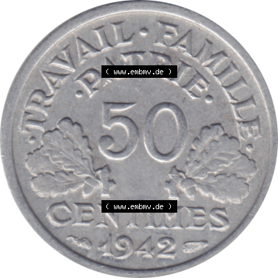 Münze Frankreich Umlaufmünzen Sammlung in PNG 1942-1944, 50 Centimes, Cent 1942-01 (5) - Digitales Münzen-Bildmaterial einer französischen Francs Münze aus... Sammlung