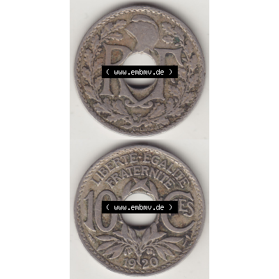 Münze Frankreich Umlaufmünzen Sammlung in PNG 1917-1938, 10 Centimes - Cmes 1920 (4) - Digitales Münzen-Bildmaterial einer französischen Francs Münze aus Frankreich... Sammlung