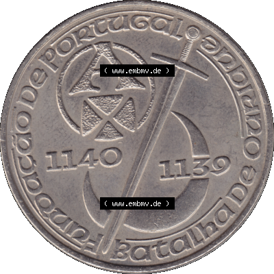 Alte Gedenkmünze aus Portugal als PNG-Grafik 1989, 250 Escudos, Batalha de Ourique, Schlacht von Ourique. Rückseite der portugiesischen Gedenkmünze aus Portugal... Sammlung