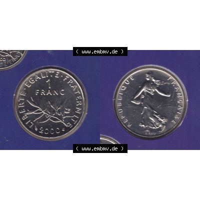 Münze Frankreich aus KMS Umlaufmünzen Sammlung in PNG 2000, 1 Francs (3) - Digitales Münzen-Bildmaterial einer französischen Francs Münze aus Frankreich aus KMS... Sammlung