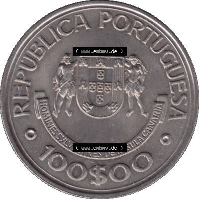 Alte Gedenkmünze aus Portugal als PNG-Grafik 1989, 100 Escudos, Ilhas Canarias. Vorderseite der Gedenkmünze aus Portugal zum katalogisieren im Münzen-Katalog und der Verwaltung... Sammlung