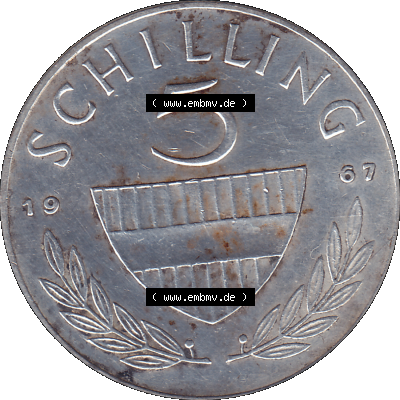 Alte Münze 5 / Fünf Schilling Österreich in original Farbgebung von Scanner transparenten PNG 1960-1968, 5 Fünf Schilling 1967-01, 5,20 Gramm 640er Silber,... Sammlung