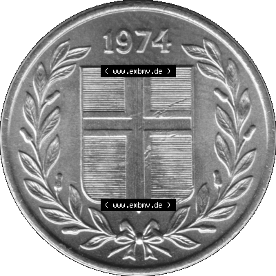 Alte Münze Island Umlaufmünze 1969-1974, 50 Aurar, Fünfzig Aura 1974-01 Graustufen. Vorderseite in Graustufen der Münze aus Island auf einen digitalen PNG-Bild der... Sammlung