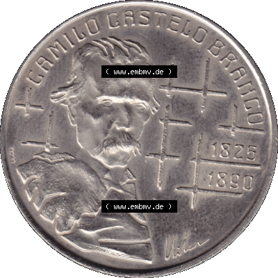 Alte Gedenkmünze aus Portugal als PNG-Grafik 1990, 100 Escudos, Camilo Castelo Braiico. Rückseite der portugiesischen Gedenkmünze aus Portugal vor der Euro-Einführung... Sammlung