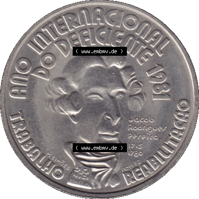 Alte Gedenkmünze aus Portugal als PNG-Grafik 1982, 100 Escudos, Ano Internacional, do Deficiente,. Rückseite der portugiesischen Gedenkmünze aus Portugal vor... Sammlung