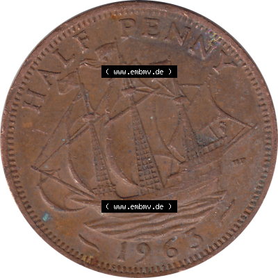 Münzen Großbritannien Umlaufmünzen Sammlung in PNG 1954-1970, Half Penny, Halber Pence 1963-03, Elisabeth II. (6) - Digitales Münzen-Bildmaterial... Sammlung