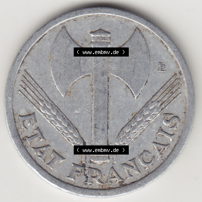 Münze Frankreich Umlaufmünzen Sammlung in PNG 1942-1944, 1 Franken - Francs 1943-2 (1) - Digitales Münzen-Bildmaterial einer französischen Francs Münze aus Frankreich... Sammlung