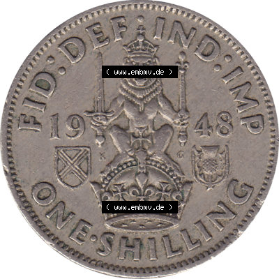Münzen Großbritannien Umlaufmünzen Sammlung in PNG 1947-1948, 1 One Schilling - One Shilling, 1948-10 Sitzender gekrönter Löwe auf Krone (6) - Digitales... Sammlung