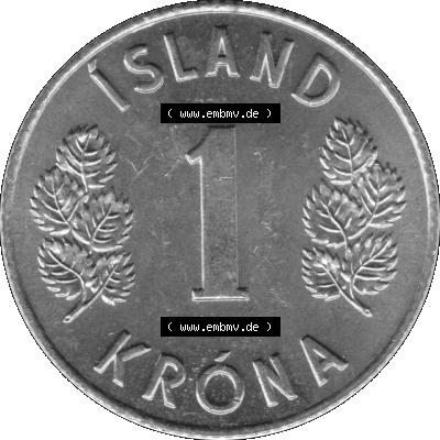 Alte Münze Island Umlaufmünze 1957-1975, 1 KR, Eine Krone 1974-01 Graustufen. Rückseite der Umlaufmünze in Graustufen Münze aus Island auf einen digitalen PNG-Bild... Sammlung