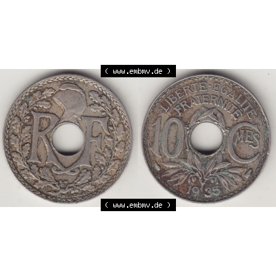 Münze Frankreich Umlaufmünzen Sammlung in PNG 1917-1938, 10 Centimes - Cmes 1935-4 (3) - Digitales Münzen-Bildmaterial einer französischen Francs Münze aus Frankreich... Sammlung