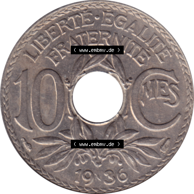 Münze Frankreich Umlaufmünzen Sammlung in PNG 1917-1938, 10 Centimes, Cent 1936-01 (5) - Digitales Münzen-Bildmaterial einer französischen Francs Münze aus... Sammlung