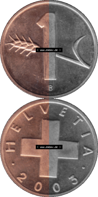KMS Schweiz in original Farbgebung vom Scanner transparenten PNG 1948-2006, 1 Rappen 2003 Sammlung
