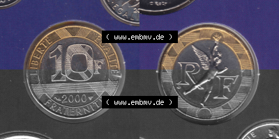 Münze Frankreich aus KMS Umlaufmünzen Sammlung in PNG 2000, 10 Francs (3) - Digitales Münzen-Bildmaterial einer französischen... Sammlung